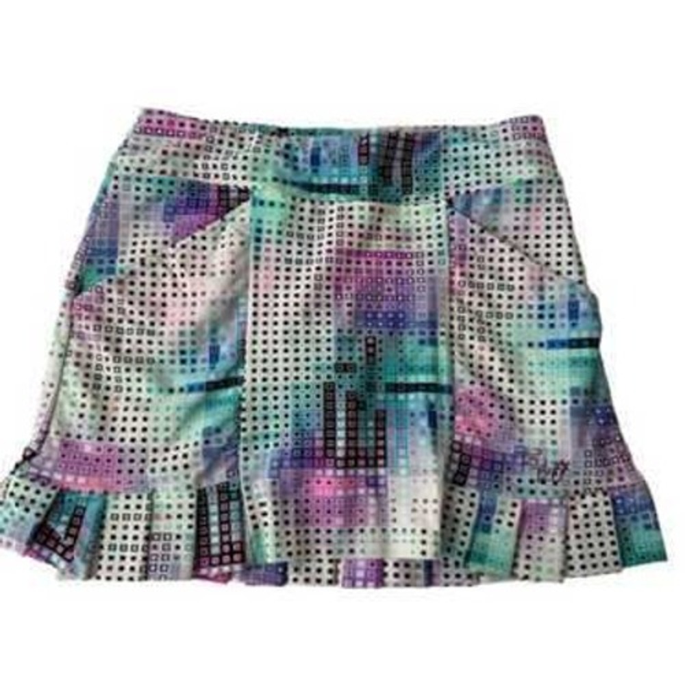 Tzu Tzu‎ Pleated Athletic Skort Multicolor Geometric Print Size Small